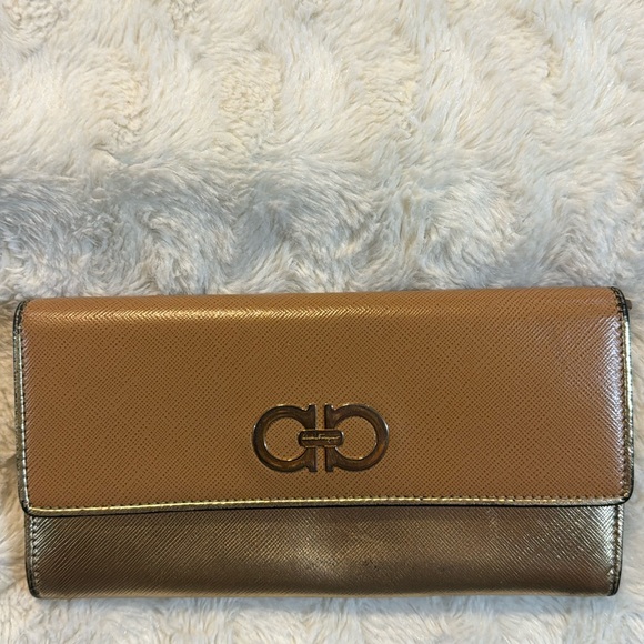 Salvatore Ferragamo Handbags - Salvatore Ferragamo Tan & Gold Women Snap Wallet